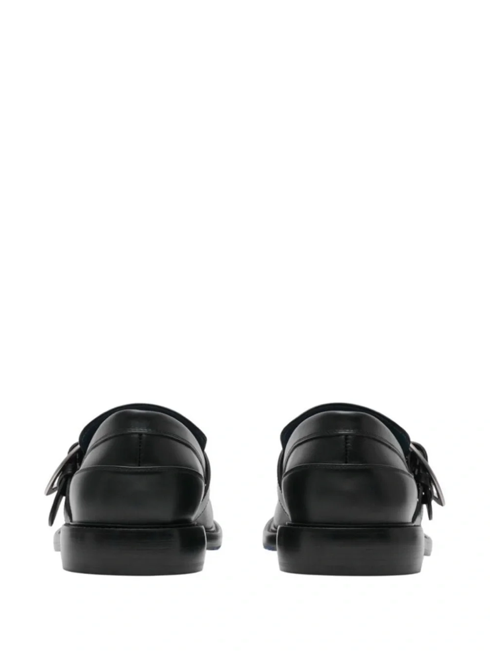 Burberry Black Leather Buckle Monk Strap Loafers with Blue Insole